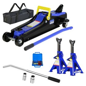 Floor Jack, 2 Ton Low Profile Floor Jack, 3t jack stand Tire Repair Kit L-Wrench Heavy Duty Steel Racing Floor Jack with Single Piston Quick Lift Pump