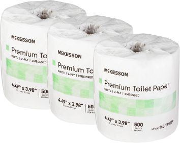 McKesson Toilet Paper Roll. Pack of 80 Tissue Paper 4" x 4.5" White 2-Ply Ultra-Soft Toilet Tissue Standard Size Cored Roll 500 Sheets Bathroom Tissue