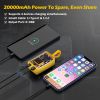 20000mAh Transparent Power Bank Portable Mini Phone Charger External Battery Pack with 3 Inbuilt Cables 4 Light Modes Digital Display Handle