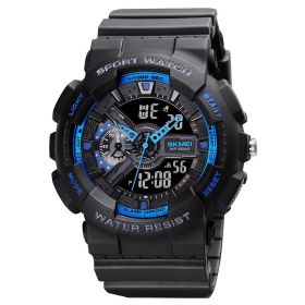 Classic Black Gold Sports Fashion Double Display Student Electronic Watch Teenagers Boys And Girls Watch (Color: Blue)