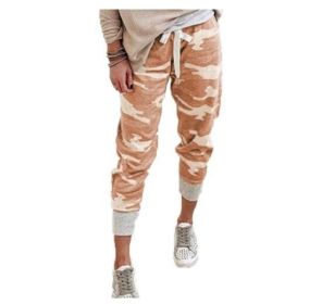 Camouflage Print Drawstring Elastic Waist Jogging Jogger Pants (Color: Orange, size: S)