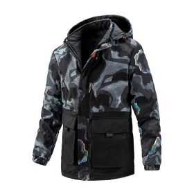 Quilted Jacket Mid-length Men Removable Hood Thick Coat Reversible Clothe Casual Cozy Fashion Trendy Street Spring Autumn Winter (Color: Camouflage blue, size: M)