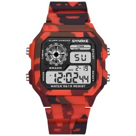 SYNOKE Military Sports Watch Digital Watch LED Men Clocks Relojes Deportivos Waterproof Luminous Alarm Clock Male 2019 (Color: Camouflage Red, size: 1)