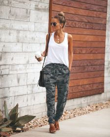 Autumn and Winter Casual Pants Sexy Slim Straps Camouflage Printed Casual Pants (Color: Camouflage, size: L)