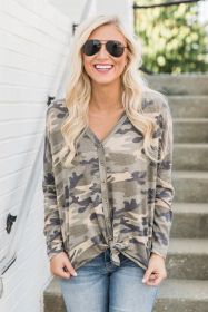 Autumn Hot Tops Sexy V-neck Cardigan Buttons Camouflage Tops (Color: Camouflage, size: S)