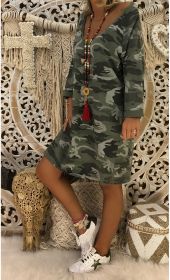 European and American autumn hot sale dresses Fashion round neck camouflage printed loose dresses (Color: Camouflage, size: XL)