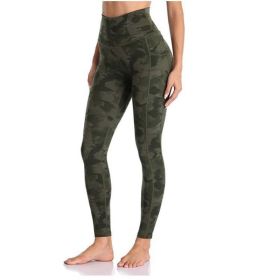 Women's High Waisted Yoga Pants 7/8 Length Leggings with Pockets (Color: Army Green, size: medium)