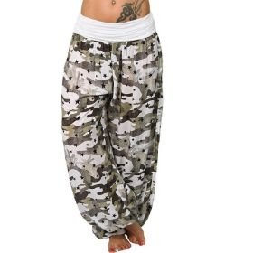 New Loose Printed Wide Leg Women's Camouflage Casual Trousers (Color: Navy blue, size: L)