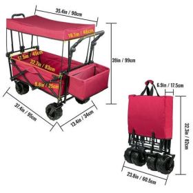 VEVOR 7In Wheel Folding Wagon Cart 220.5 Capacity W/ Adjustable Handle (Color: Red)